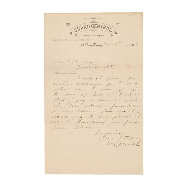 Ca. 1887 William Meade Signed ALS E.B. Gage