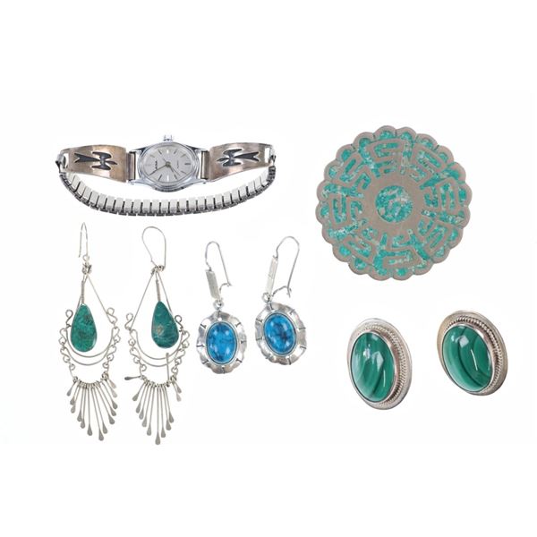 Mexican Silver, Malachite, and Turquoise Jewelry