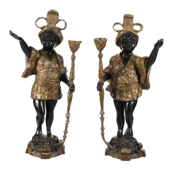 Antique Moorish Blackamoor Bronze Candelabra