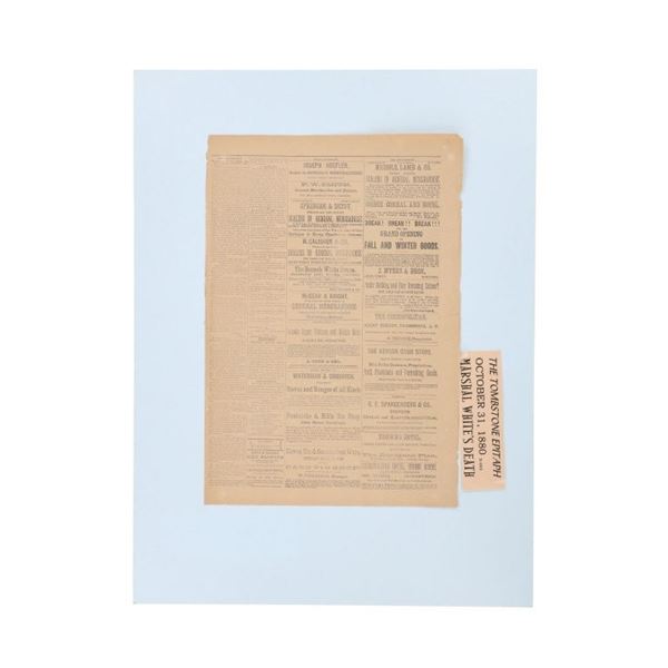 Death of Marshal Fred White Tombstone Epitaph