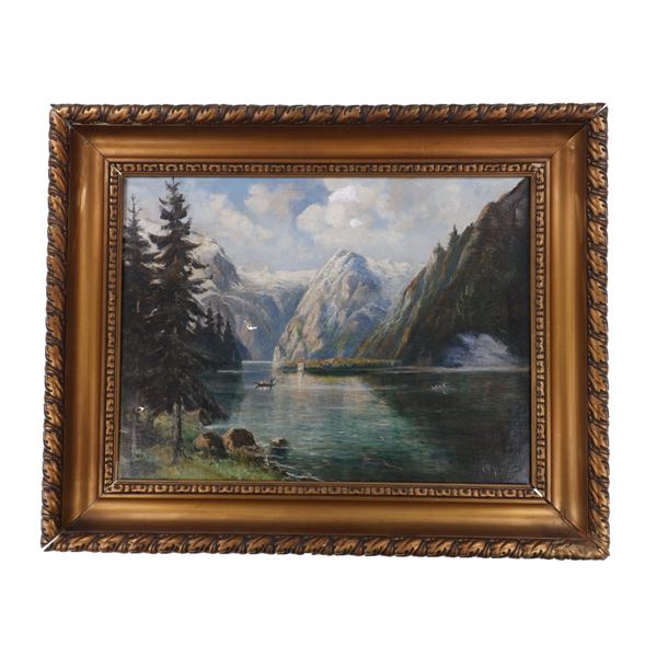 C. 1900's Callaheide "Fisherman Lake" Oil Painting