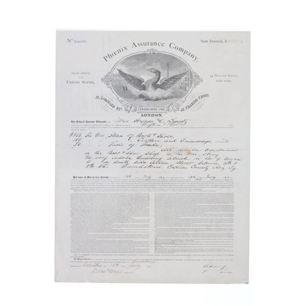 Phoenix Assurance Co. Issued Insurance Paper 1885