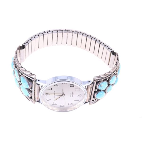 Navajo Silver & Cripple Creek Turquoise Watchband