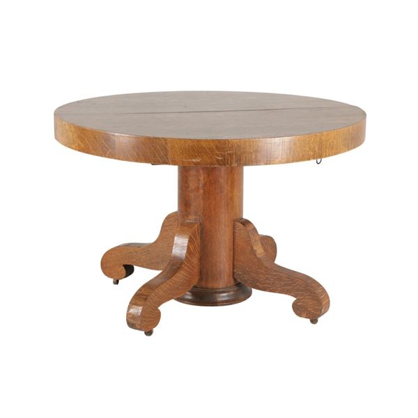 1930s Empire Tiger Oak Round Pedestal Dining Table