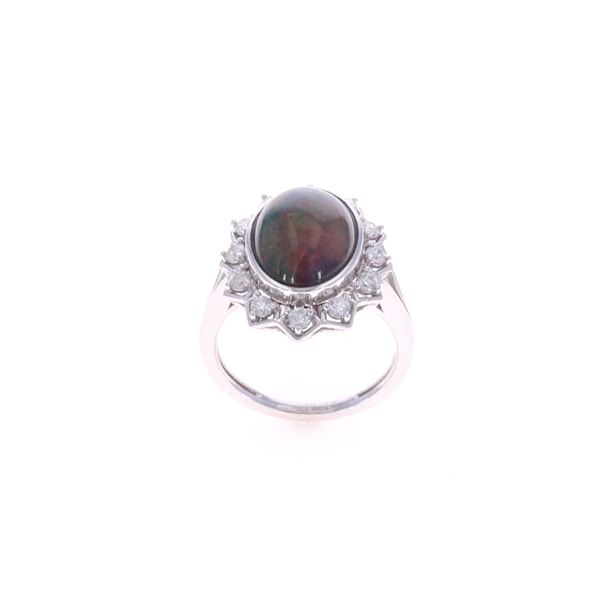 GGA 3.47 CTW Black Opal, Diamond & Platinum Ring
