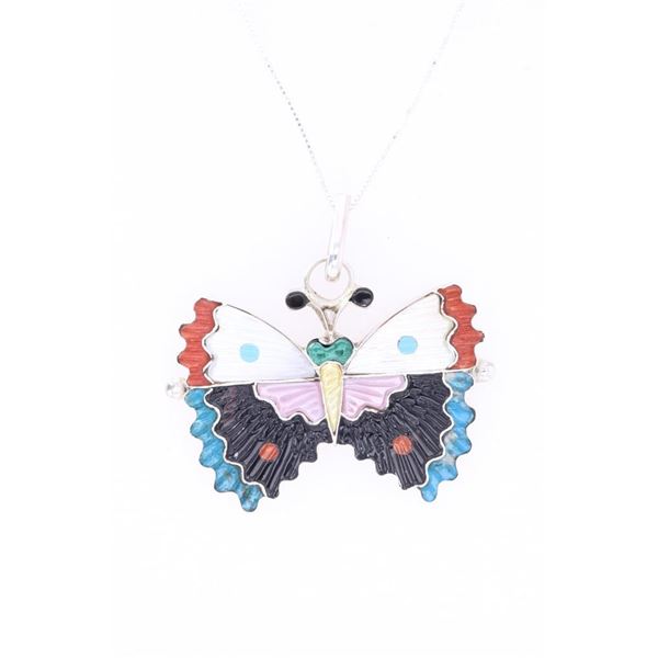 Zuni Sterling & Multi-Stone Butterfly Necklace