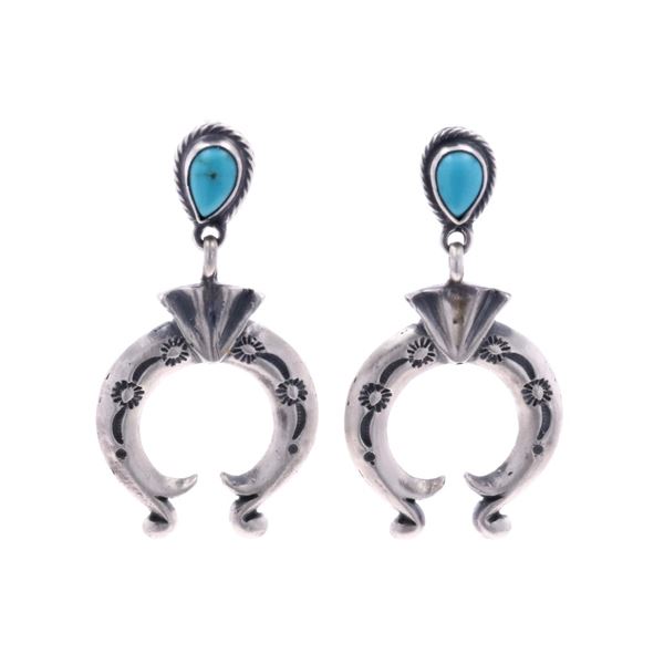 Navajo A. Gordon Sterling Turquoise Naja Earrings