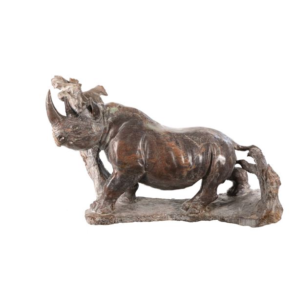 Large Early African Stone Carved Rhino Sculpture