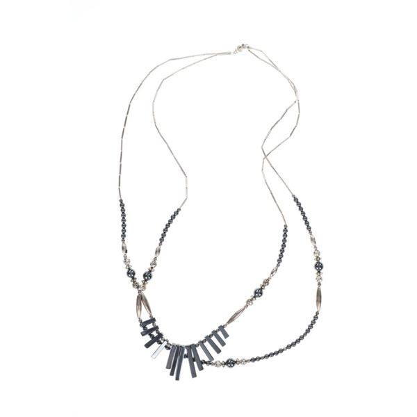 Hematite & Silver Double Strand Necklace c. 1980's