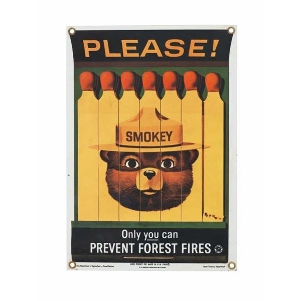 Smokey Bear U.S. Forest Service Porcelain Sign