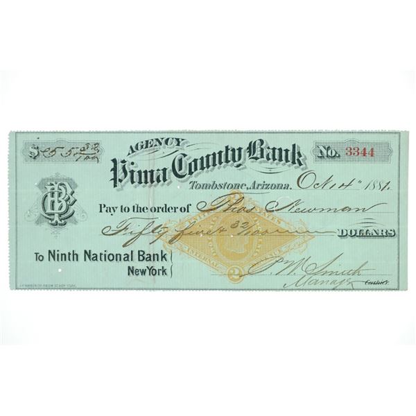 Days Prior OK Corral Shootout Pima Co. Bank Check