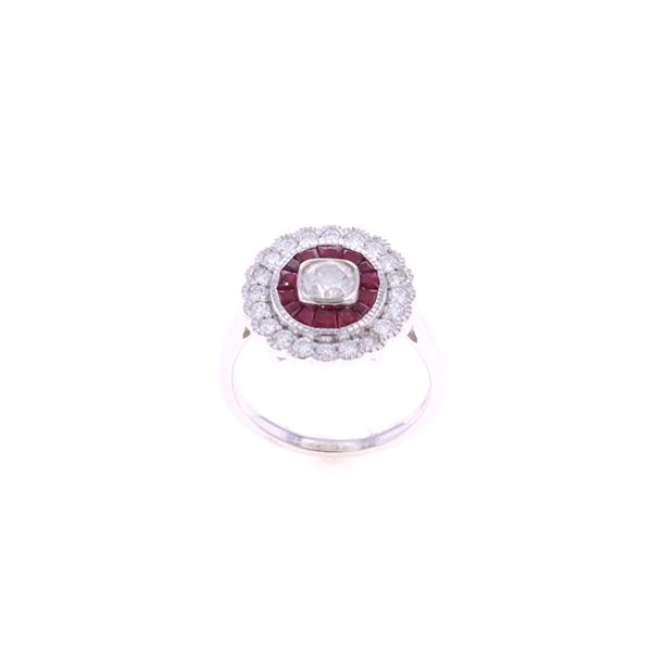 18K White Gold Lady's Diamond & Ruby Ring