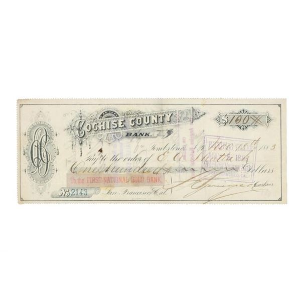 1883 Shattuck Signed Bank Note Cochise County Bank