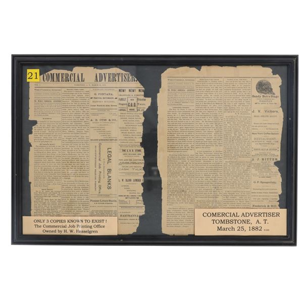 Rare Weekly Commercial Advertiser Tombstone 1882