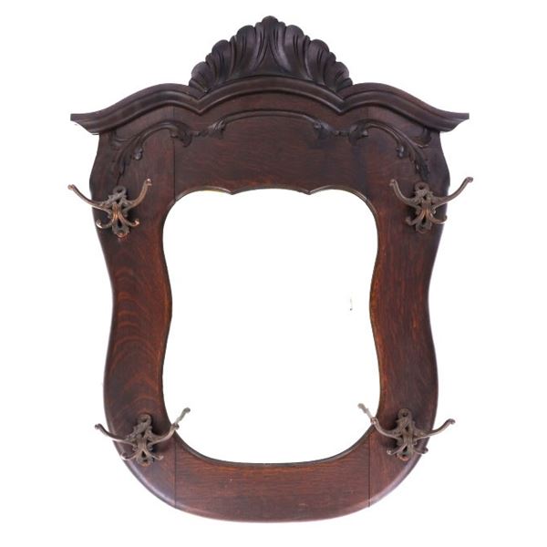 Ca. 1890 Victorian Oak Framed Hallway Mirror