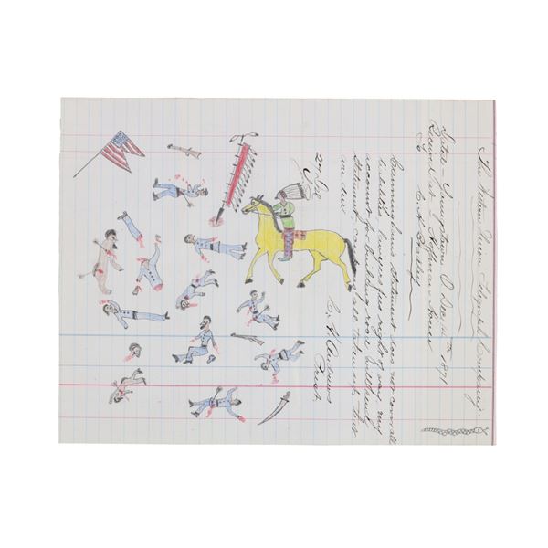 Ca. 1871 Western Union Page w/ Indian Ledger Art