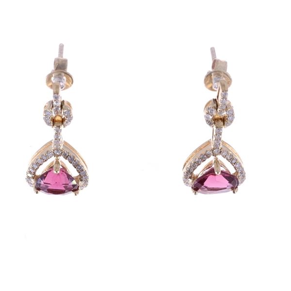GGA Rhodolite Garnet & Diamond 14K Gold Earrings
