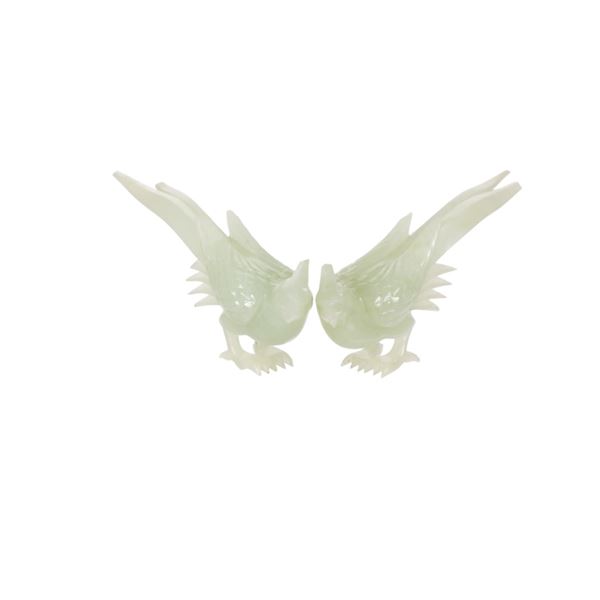 Chinese Plumed Bird Jadeite Carved Sculptures