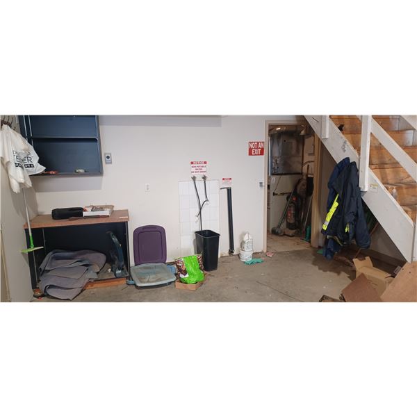 ALL CONTENTS OF THE EAST WALL AND UNDER STAIRWELL