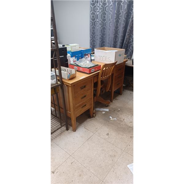 6 DRAWER OAK DESK 34"X 60" C/W WITH VINTAGE OAK CHAIR GREAT CONDITION