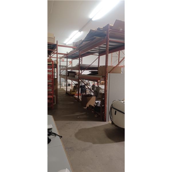 3 SECTIONS OF 10 FT H X 8 FT  L X 42" W PALLET RACKING C/W 4 UPRIGHTS, 16 - 6" BEAMS AND SHELVING