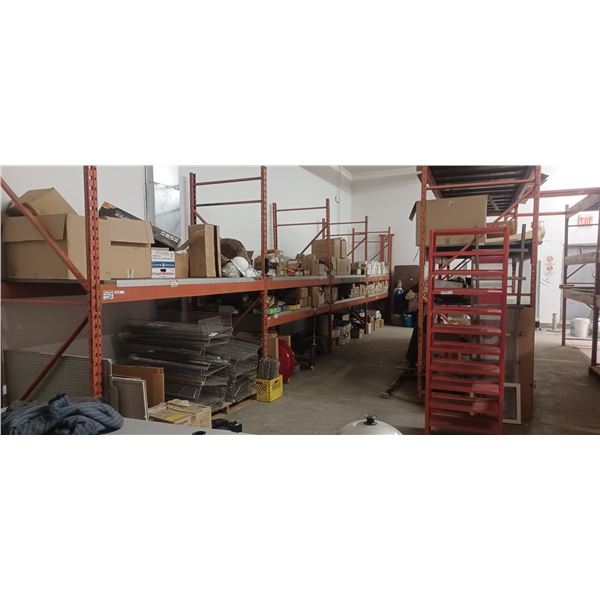 4 SECTIONS OF 10 FT H X 8 FT  L X 42" W PALLET RACKING C/W 5 UPRIGHTS, 16 - 6" BEAMS AND SHELVING