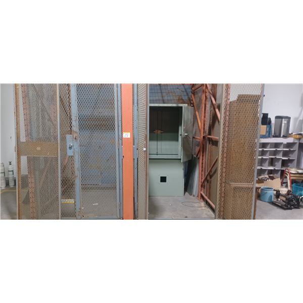 9 FT X 8 FT SECURITY LOCKUP C/W DOORS AND LOCKS CONTAINS FOUR 14 FT UPRIGHTS AND 4 6 INCH BEAMS