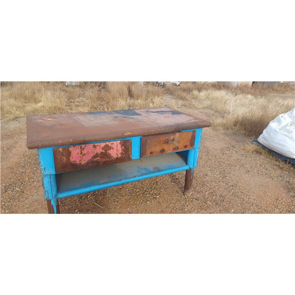 VERY HD STEEL WORK BENCH C/W 2 DRAWERS  32"W X 64" L X 36" H