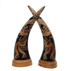 Rare Scrimshaw Water Buffalo Horn Pair (CLB-294A)