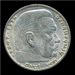 1938D Nazi Germany 5 Mark Silver Coin AU+ (COI-5659)