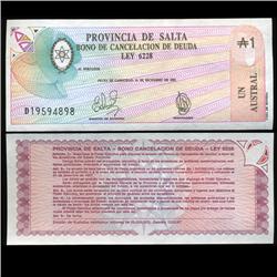 1986 Argentina 1 Australes San Juan Emergency Note Crisp Uncirculated (CUR-05568)