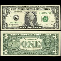 1999 $1 Federal Reserve Note Crisp Unc FANCY NUMBER (CUR-05989)