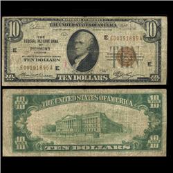 1929 $10 Federal Reserve Bank Richmond Note Circulated Scarce (CUR-06000)