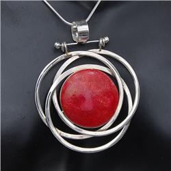Red Coral & Sterling Necklace Ring (JEW-184)