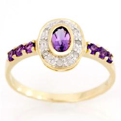 1.16Ct Natural Amethyst & Diamond 9K Gold Ring (JEW-9062X)