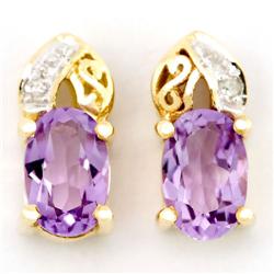 1.22Ct Natural Amethyst & Diamond 9K Gold Earrings (JEW-9105X)