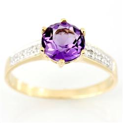 1.60Ct Genuine Natural Amethyst & Diamond 9K Gold Ring (JEW-9171X)