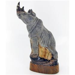 RARE Water Buffalo Horn Scrimshaw Rhino (CLB-584)