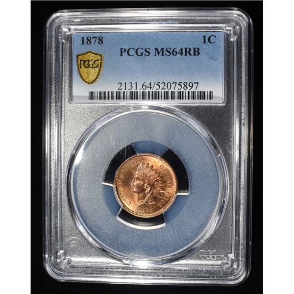 1878 INDIAN CENT PCGS MS-64 RB STRONG RED COLOR