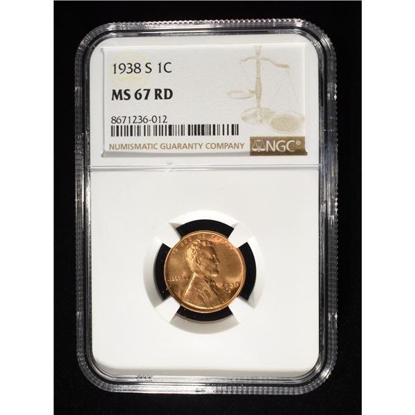 1938-S LINCOLN CENT NGC MS-67 RD