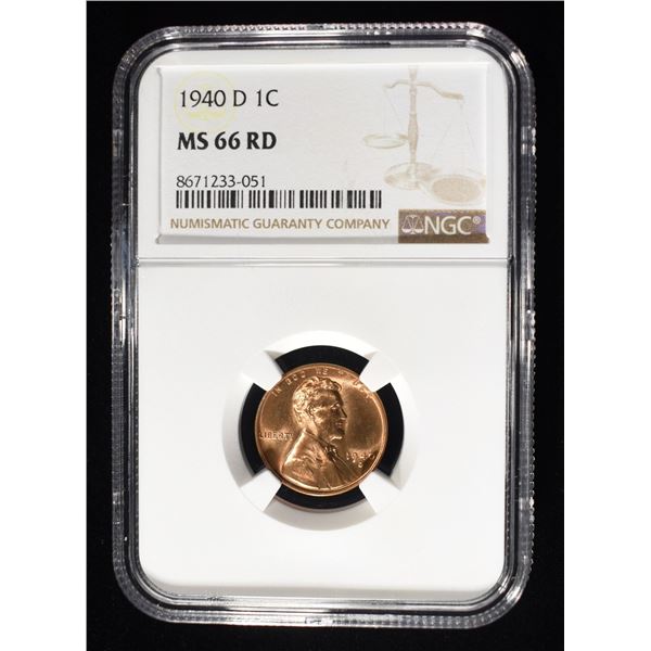 1940-D LINCOLN CENT NGC MS-66 RD