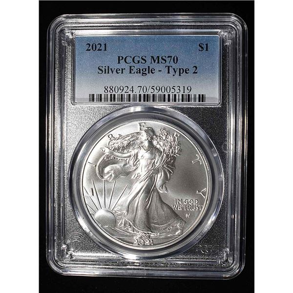2021 TYPE 2 AMERICAN SILVER EAGLE PCGS MS70
