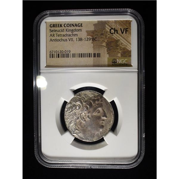 138-129 BC ANTIOCHUS VII AR TETRADRACHM NGC CH VF