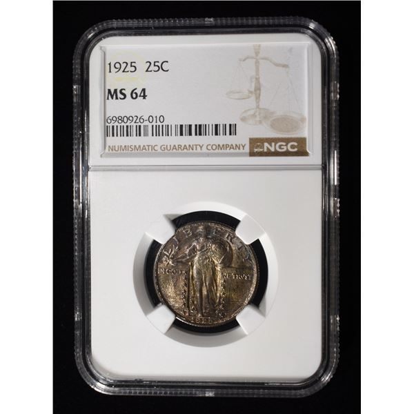1925 STANDING LIBERTY QUARTER NGC MS 64 COLOR