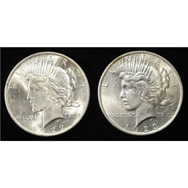 1922, 23 PEACE DOLLARS