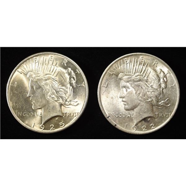 1922 & 1925 PEACE DOLLARS CH BU