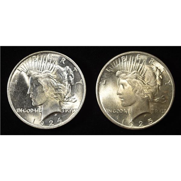 1924 & 1925 PEACE DOLLARS CH BU