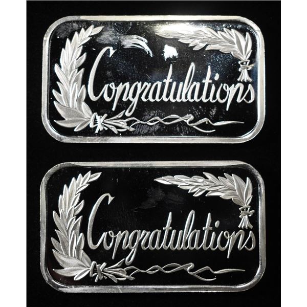 (2) 1 OZ CONGRATULATIONS .999 SILVER BARS