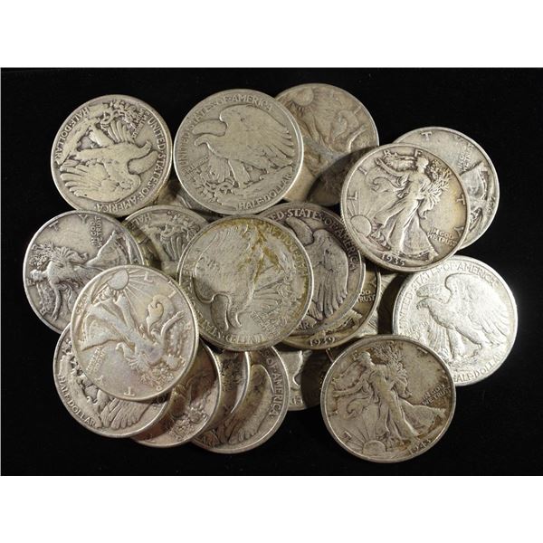(20)90% SILVER WALKING LIBERTY HALVES