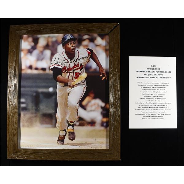HANK AARON SIGNED PHOTO 8 X 10 FRAMED W/ COA